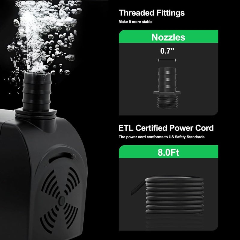 Longrun Replacement Pump 1500L/H 400GPH for 48'' Mirror Waterfall Fountain Indoor Water Fountain - Image 4